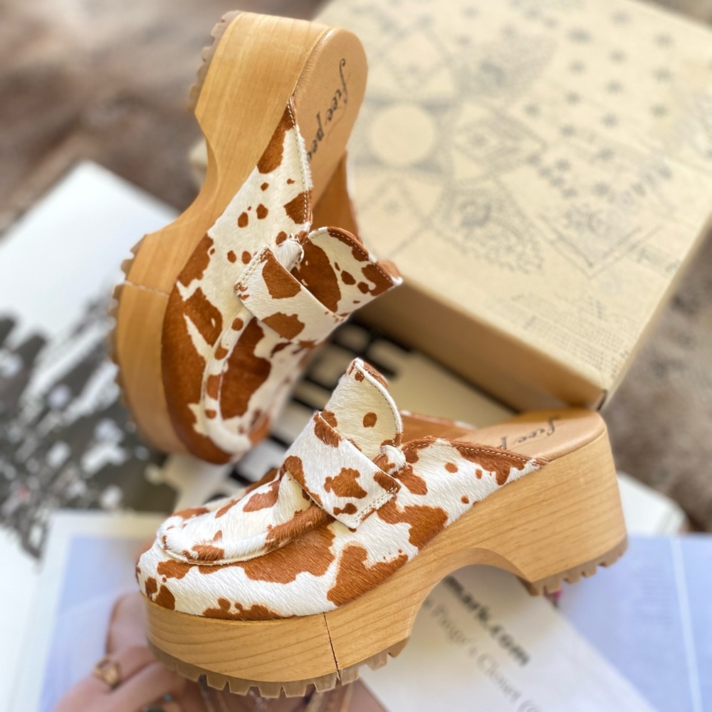 Women's Brown and White Clog Shoes